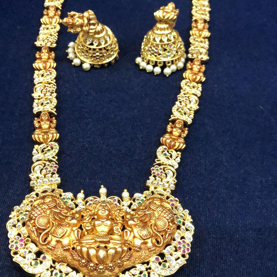 Gold Lakshmi Pendant uncut stones Haram - Jewellery - VIBA SAREES- Buy Online Designer Fashion 
