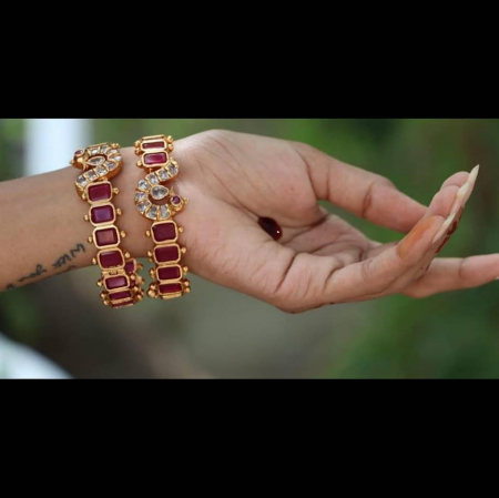 Catchy ,bangles in Ruby n zircon stones