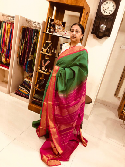 Ahimsa silk cotton  korvai border saree