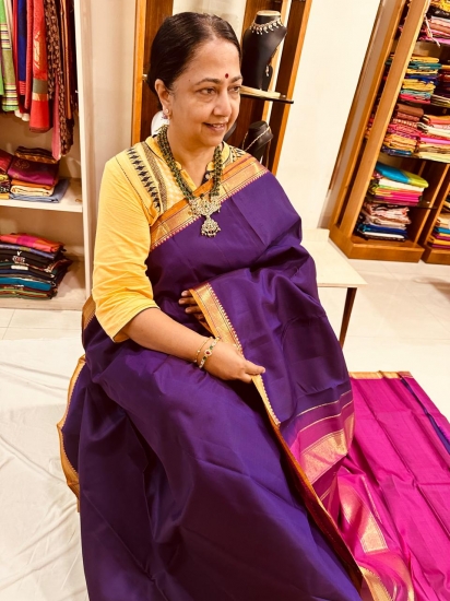 Ahimsa silk saree small border plain conttrast