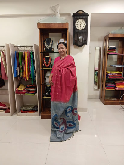 Painted Tussar Bark Saree