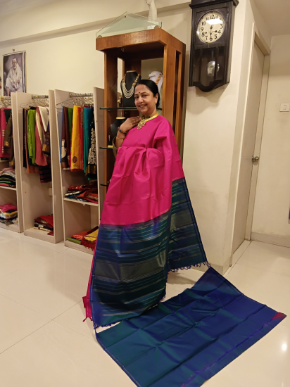 Mallimottu Buttes Ahimsa Silk with contrast Pallu 