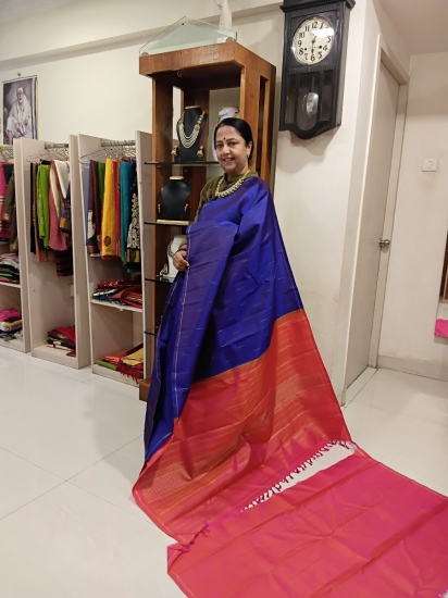 Mallimottu Buttes Ahimsa Silk with contrast Pallu 
