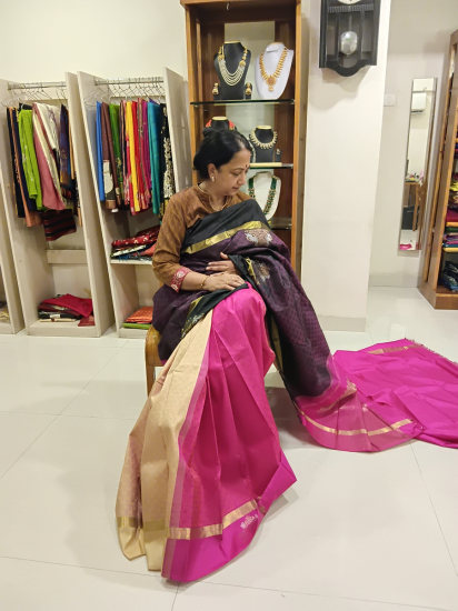 Partly pallu half and half  Ahimsa Silk saree