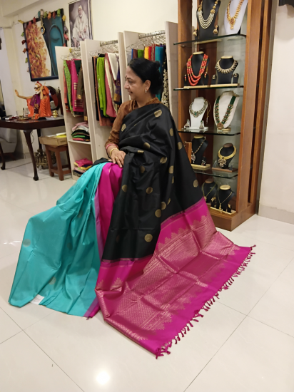 Partly pallu half and half  Ahimsa Silk saree