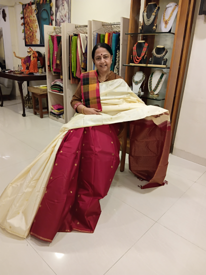Partly pallu half and half  Ahimsa Silk saree