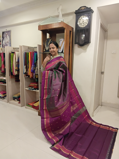 Ahimsa silk with meenakari border