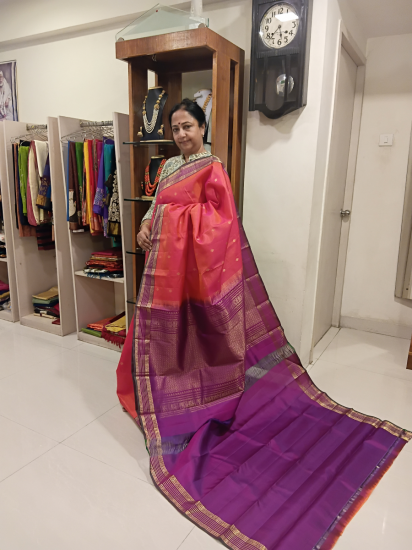 Ahimsa silk with meenakari border