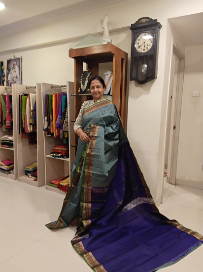 Ahimsa silk with meenakari border