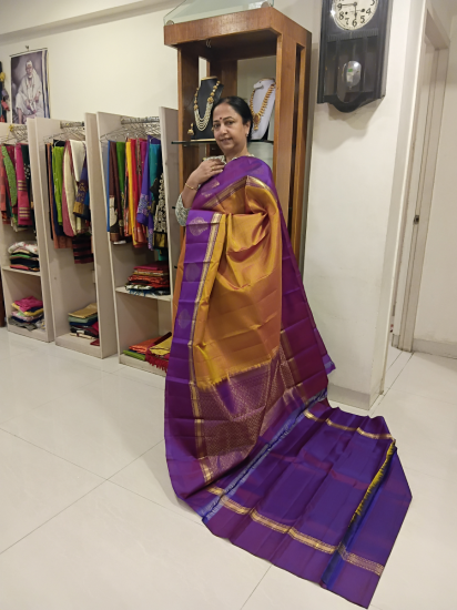 Ahimsa silk with double pettu motives rich pallu contrast pallu and blouse