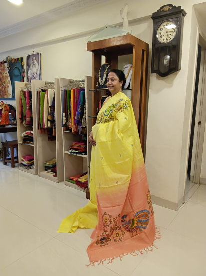 Painted Tussar Bark Saree