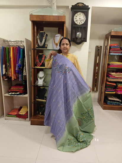 Painted Tussar Bark Saree