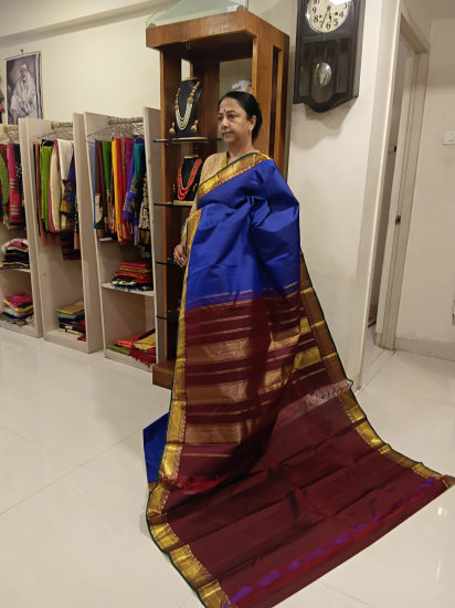 Rich pallu small border Ahimsa silk saree