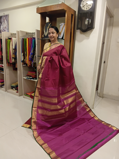 Rich pallu medium size border Ahimsa silk saree 