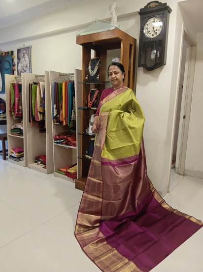 Pista green with purple ahimsa silk wedding saree