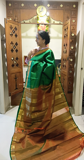Ahimsa silk with meenakari border