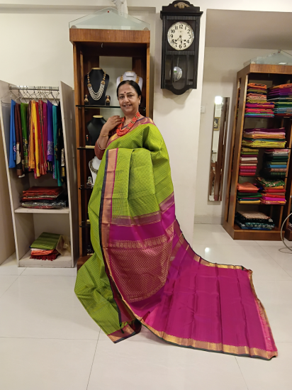 Korvai checks Ahimsa silk saree