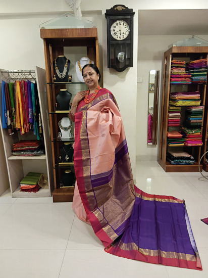 Korvai Ahimsa silk saree with butte all over