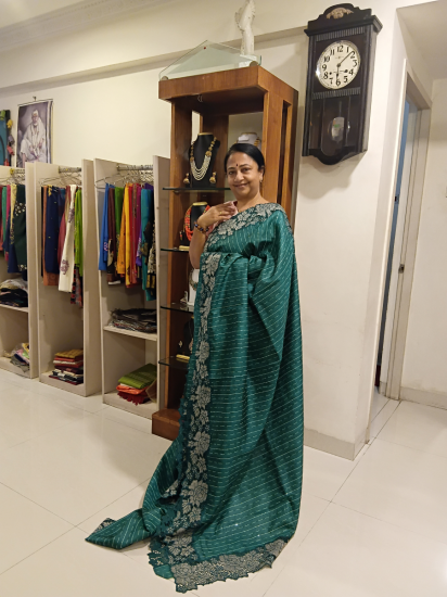 Cut work on Ahimsa silk saree