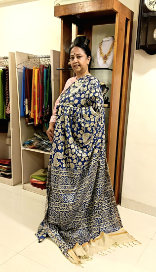 Kalamkari printed gicha silk saree 