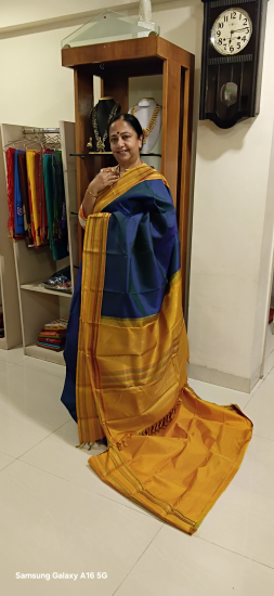 Korvai ahimsa silk with meenakari border