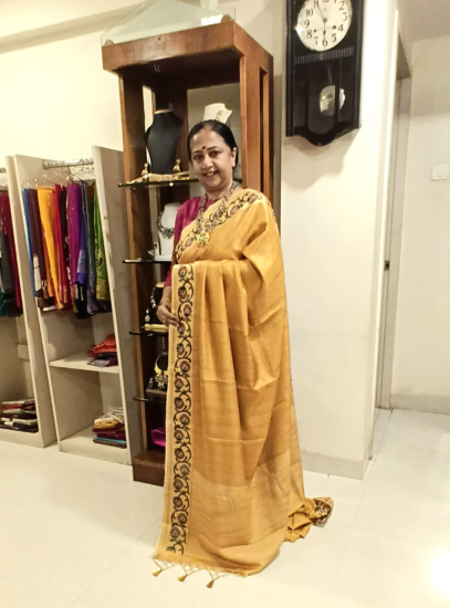 Semi Tussar With Satin Border