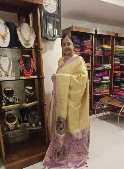 Woven tussar with kalamkari print in pallu and blouse