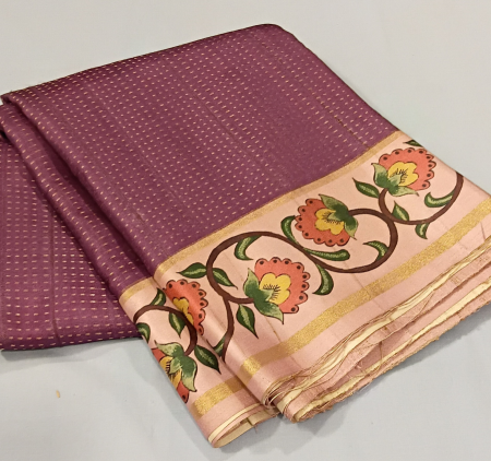 Gicha silk jacquard weave with kalamkari border