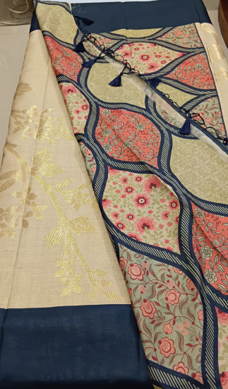 Woven Tussar With Printed Designer Pallu 