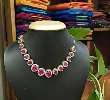 Pink moon stones with zircon necklace