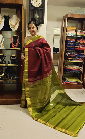 Ahimsa silk with small border rich pallu saree