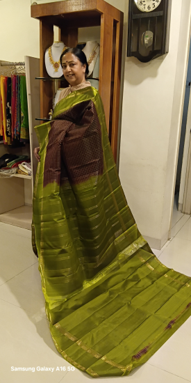 Zari checks double pettu Ahimsa silk saree 