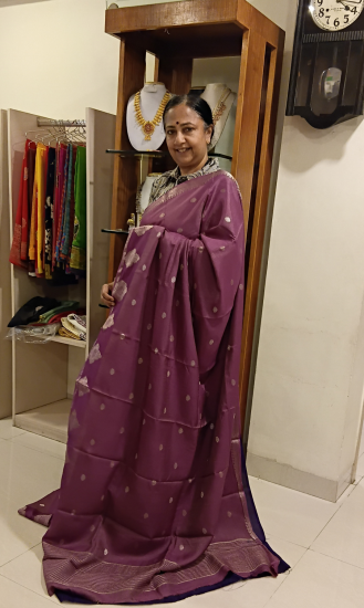 Vairaoosi zari border woven silk with contrast blouse 