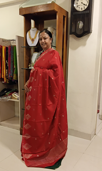 Vairaoosi zari border woven silk with contrast blouse 