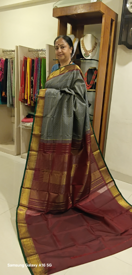 Grey With Maroon Pai Madai Saree
