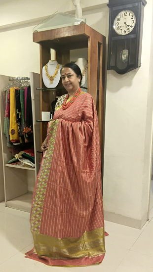 Tussar silk saree with Geometric pattern zari checks 