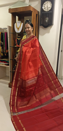 Ahimsa silk saree with double pettu butte all over