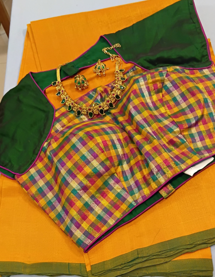 Ahimsa silk cotton saree with readymade blouse