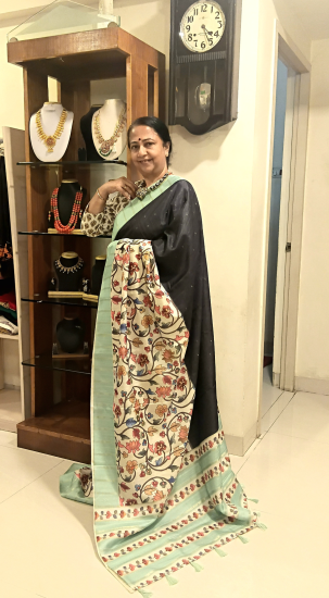 Gicha silk saree with kalamkari work 