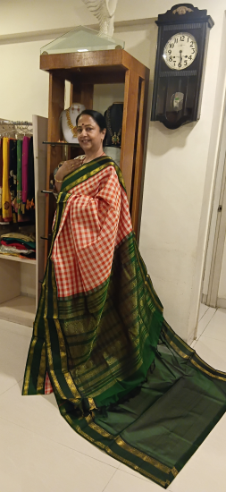 Pallum pazham checks silk cotton saree