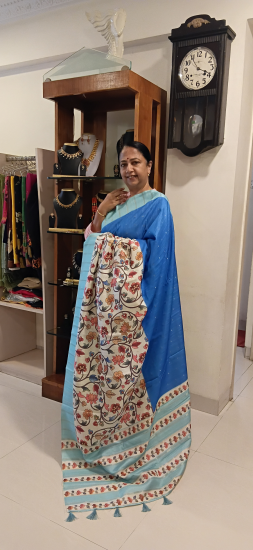 Gicha silk saree with kalamkari work 