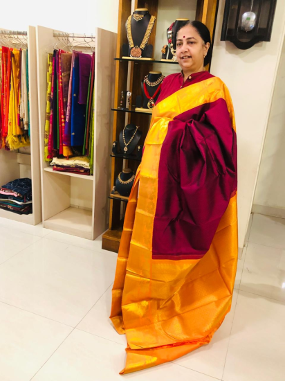 Weddind classic maroon woven korvai saree