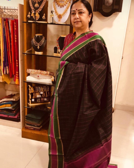 Ahimsa silk korvai saree with checks