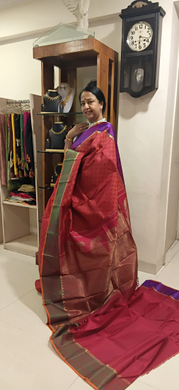 Kalashetra jacquard woven silk thread work wedding saree