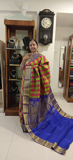 Jacquard korvai checks Ahimsa silk saree