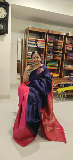 Partly pallu half and half  Ahimsa Silk saree with jacquard woven pallu