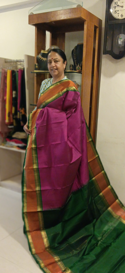 D0uble pettu lightweight ahimsa silk saree