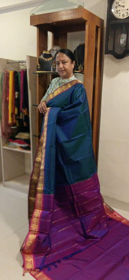 Rudhraksha border lightweight ahimsa silk saree