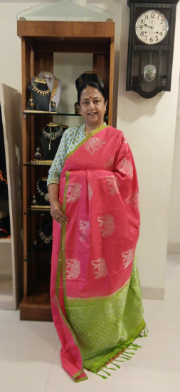 Borderless silver zari lightweight saree