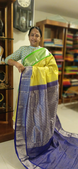 Korvai silver zari ganga jamuna contrast border ahimsa silk saree